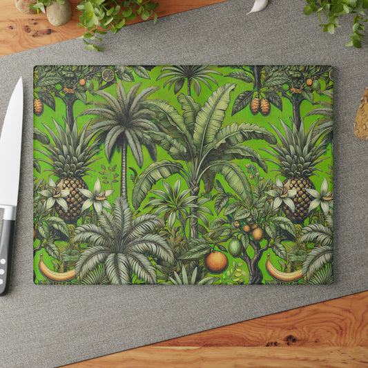 Glass Cutting Board, 2 sizes - Tropical Fruit, Spring Green
