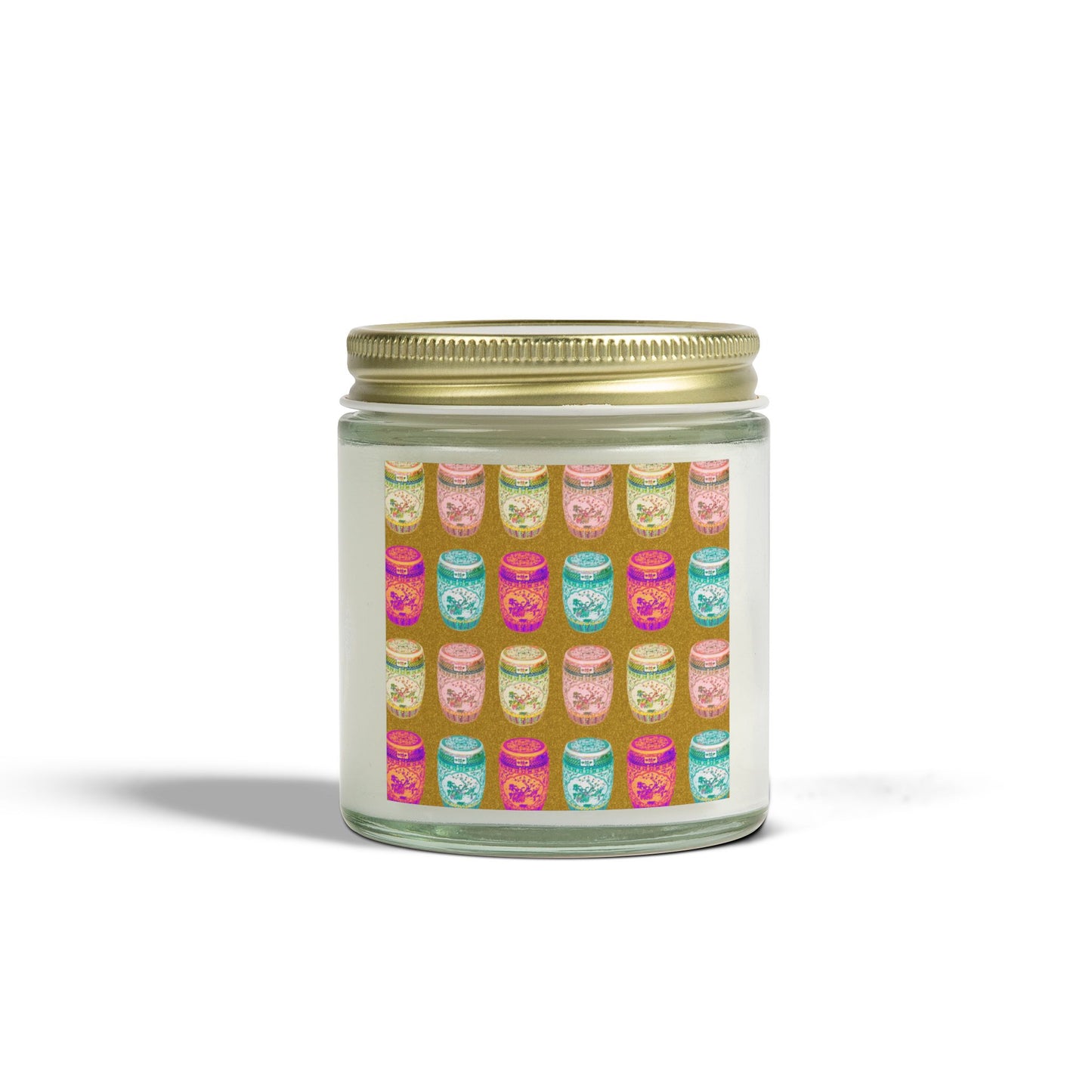 Scented Candles, Coconut Apricot Wax (4oz, 9oz) - Pop Art Porcelain Stools, Repeat Gold