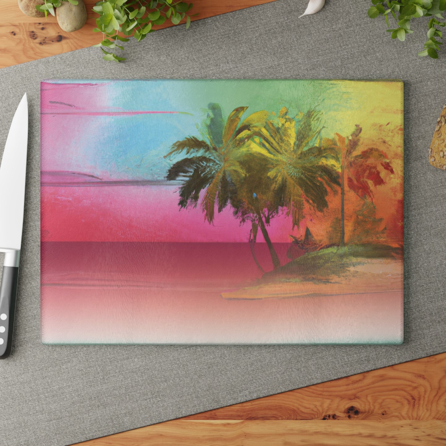 Glass Cutting Board, 2 sizes - Ombre Beach