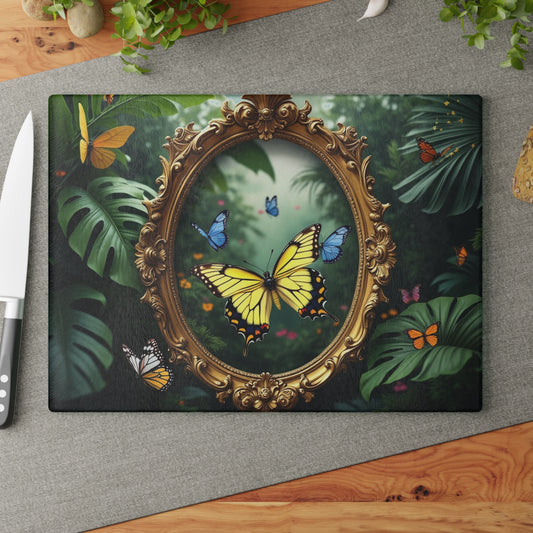 Glass Cutting Board, 2 sizes - Framed Butterfly Party