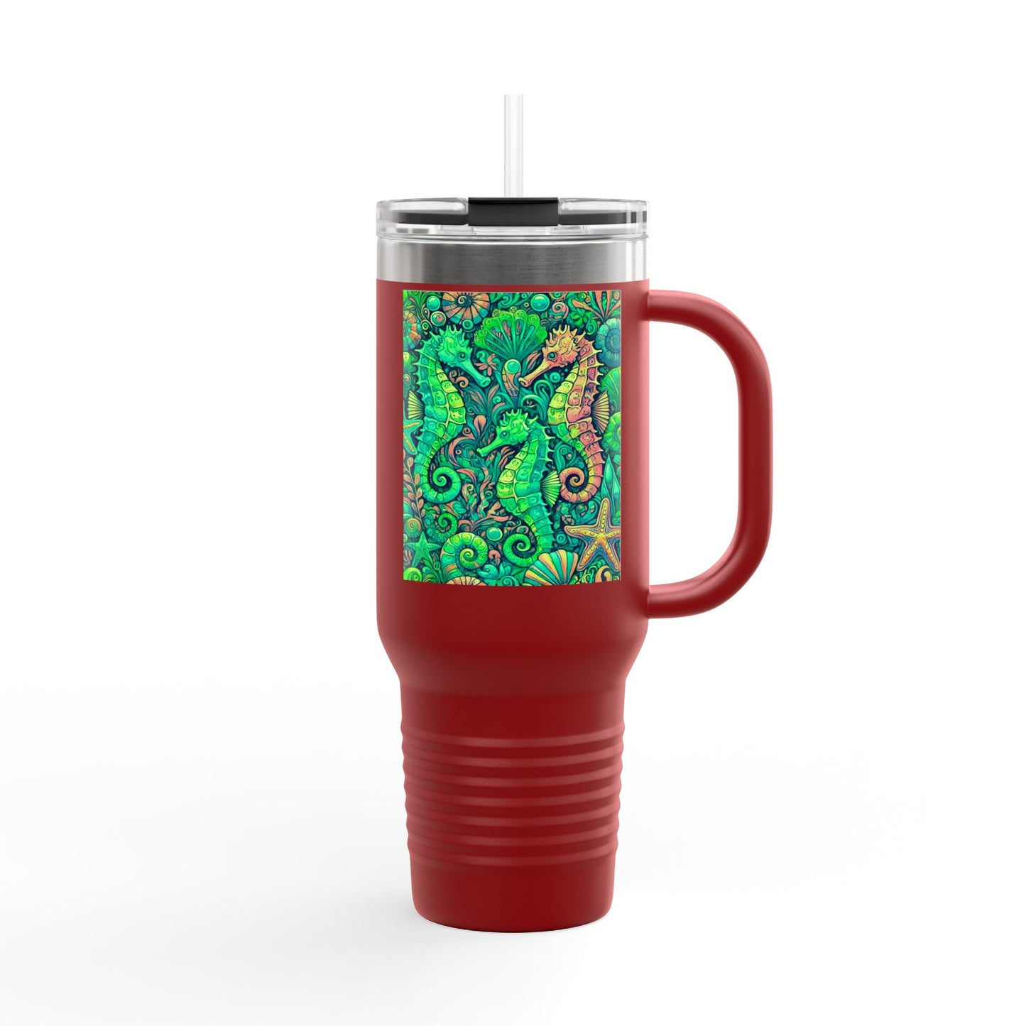 Seahorses Lime Insulated Travel Mug - 40oz - Perfect for Outdoor Adventures