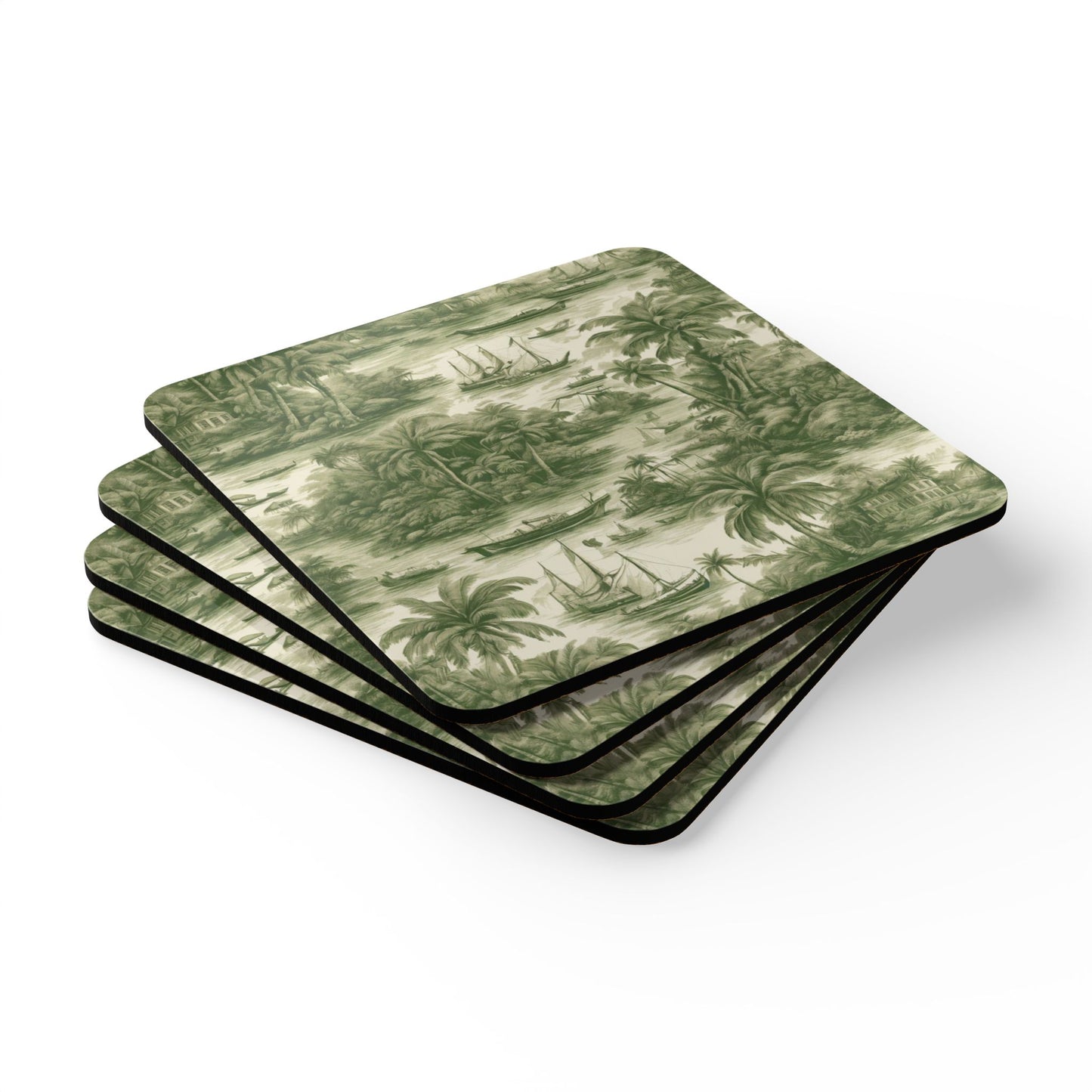 Coaster Set - Tropical Toile #1, Green