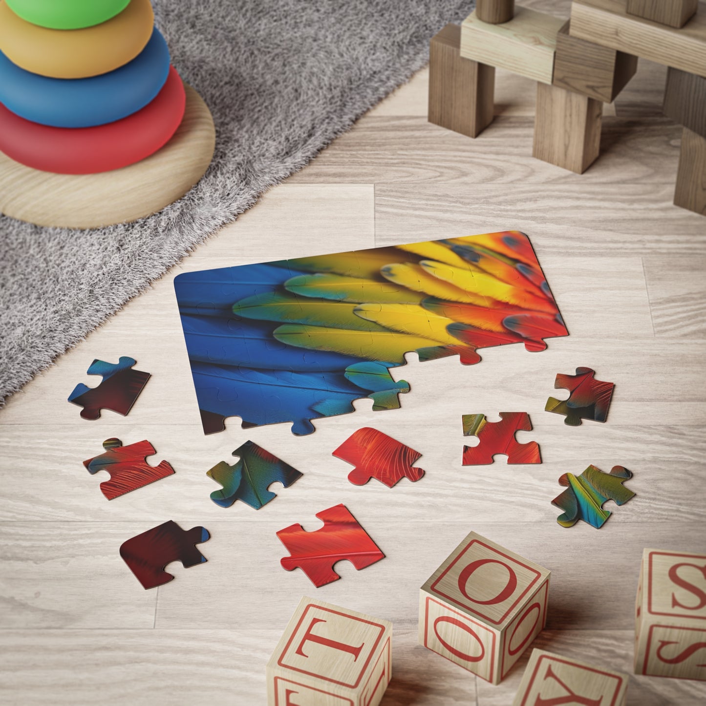 Tropical Kids' Puzzle, 2 Styles - 30-Piece Puzzle for Fun and Learning / Macaw Feathers