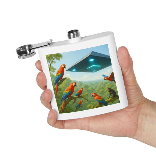 Tropical Stainless Steel 6 oz. Flask, Many Colors  – UFO and Macaws