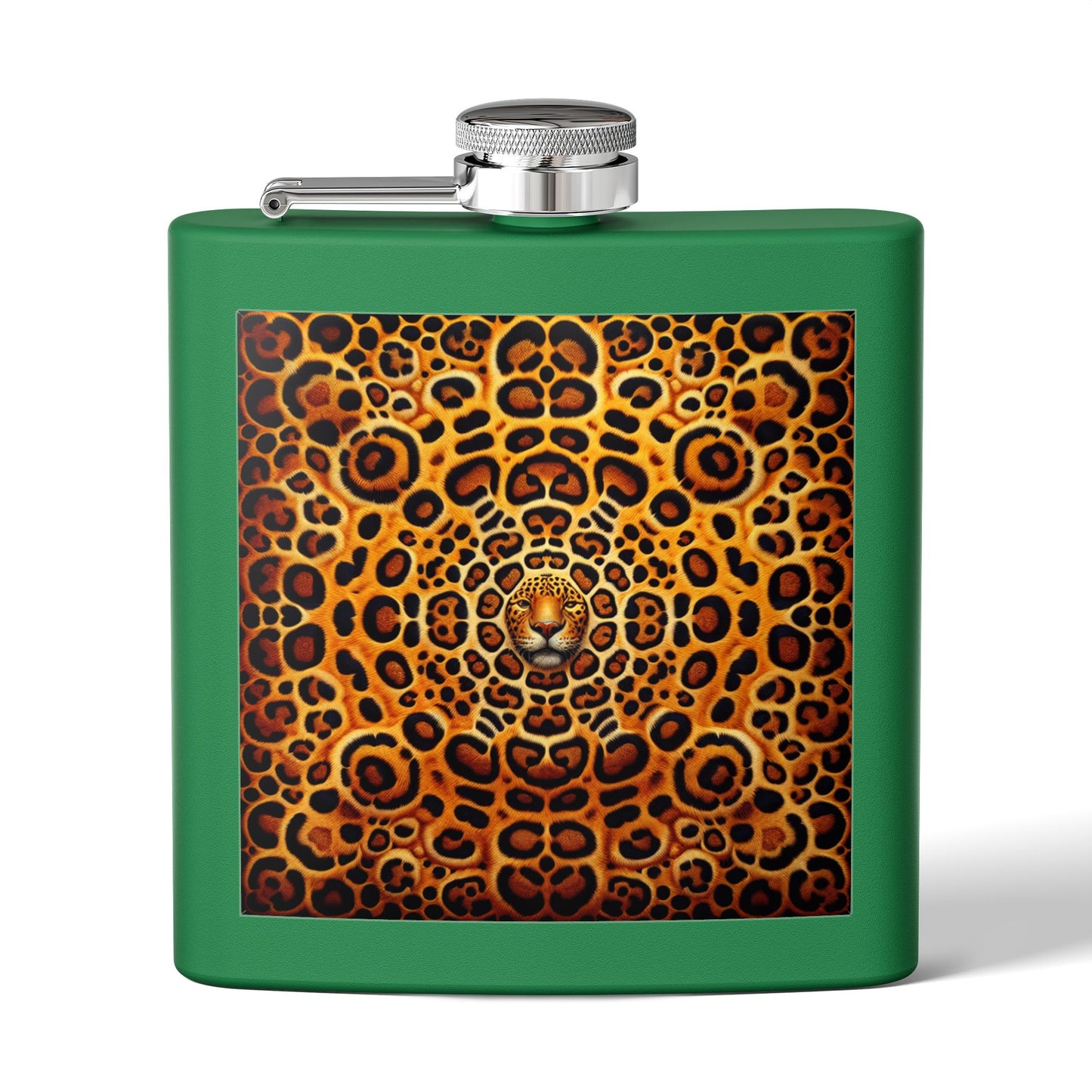 Tropical Stainless Steel 6 oz. Flask, Many Colors – Kaleidoscope Jaguar Spots