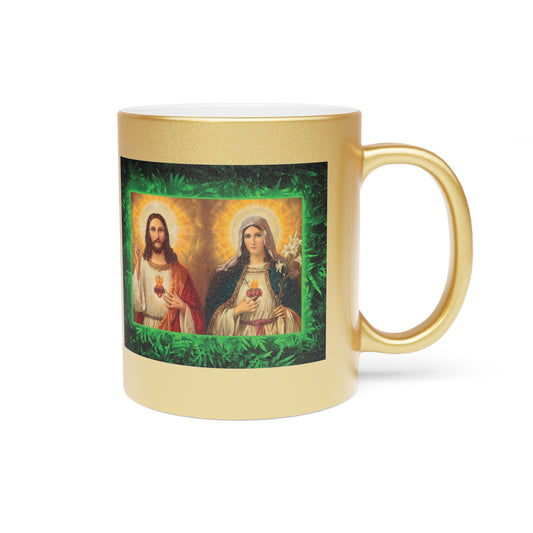 Religious Metallic Mug, Gold or Silver - "Tropical Glow Jesus and Mary"