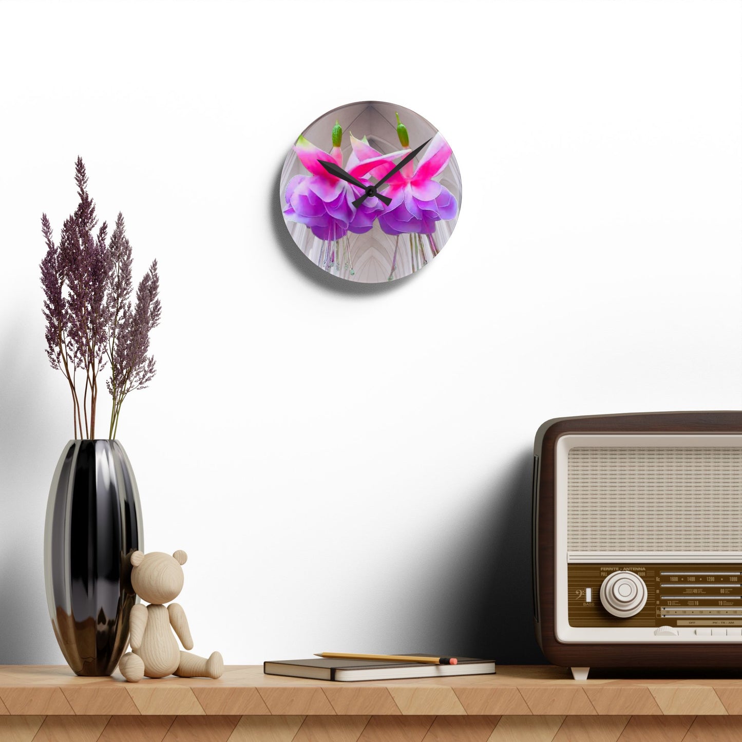 Acrylic Wall Clock, Two Fuchsias, 4 Variants