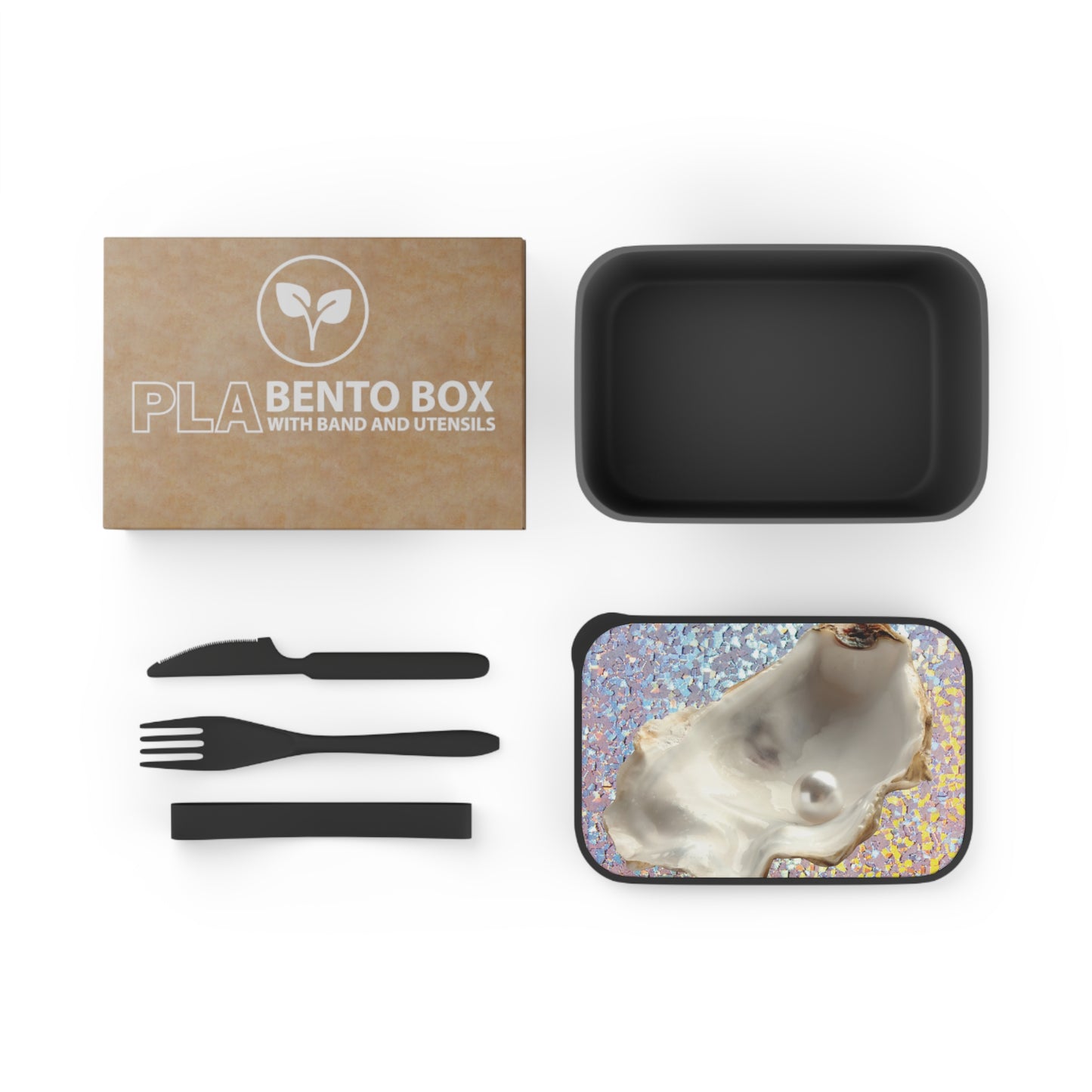 Bento Box with Utensils - Disco White Pearl Oyster