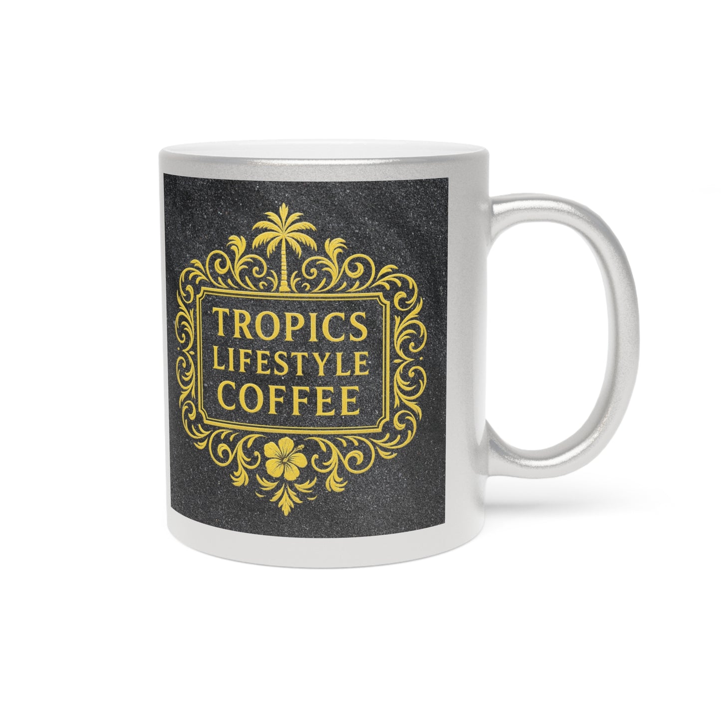 Tropical Metallic Mug, Gold or Silver - Tropics Lifestyle Coffee, Black/Gold Logo