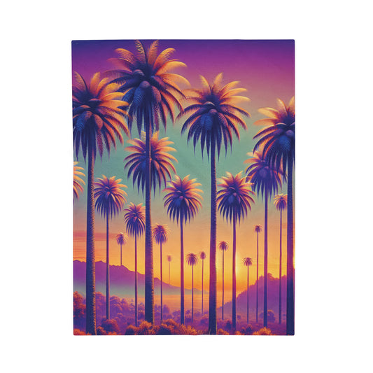 Tropical Sunset Palms Velveteen Plush Blanket - Cozy Home Decor for Coastal Lovers