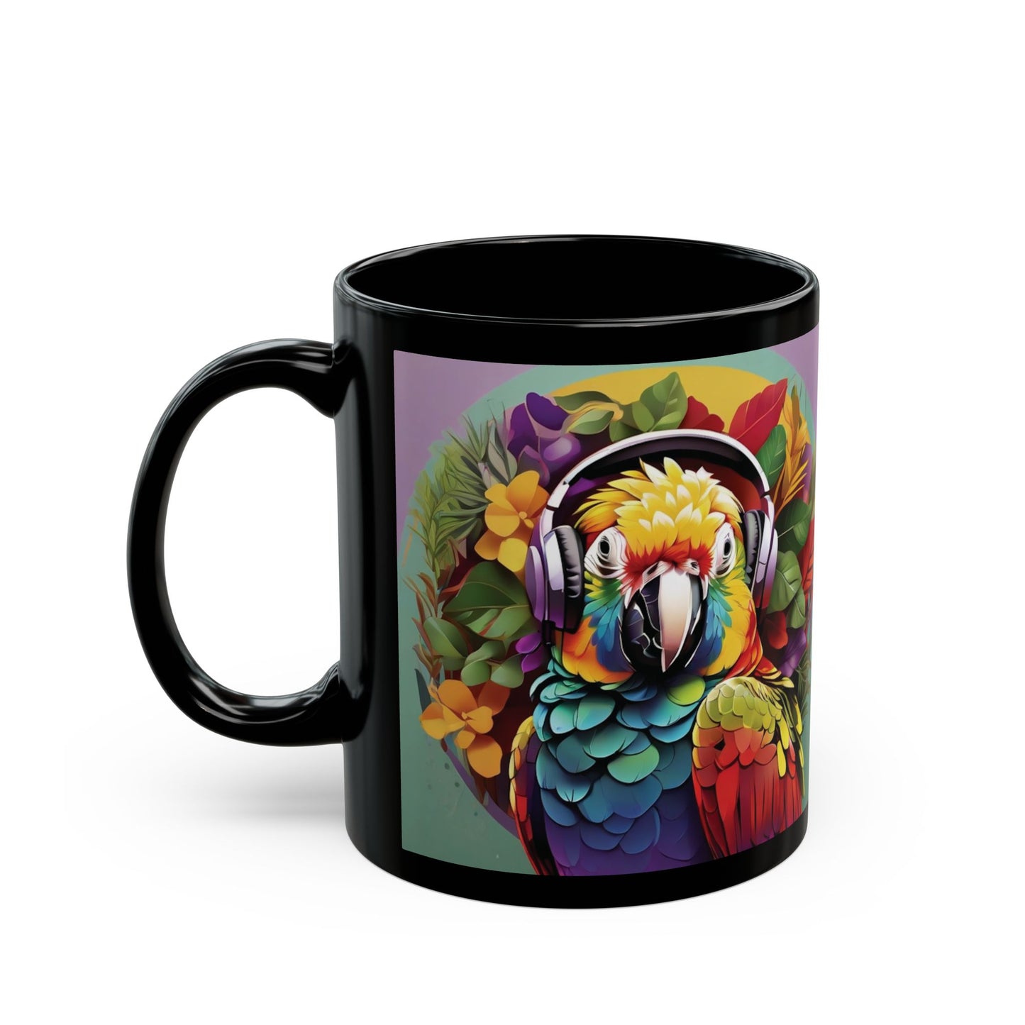 Black Coffee Mug - Rockin' Out Parrot
