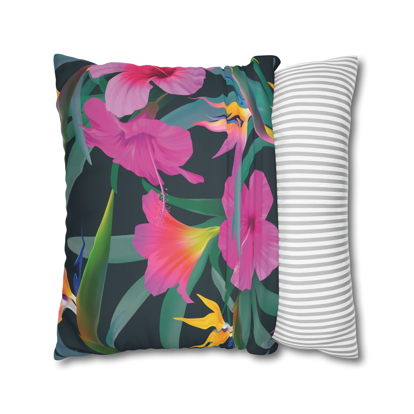 Faux Suede Square Pillowcase - Tropical Floral Beauties