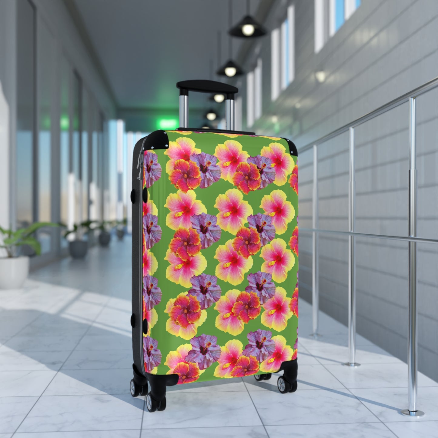 Colorful Tropical Suitcase - Stylish Travel Luggage for Adventurers / Three Colors Hibiscus Flowers
