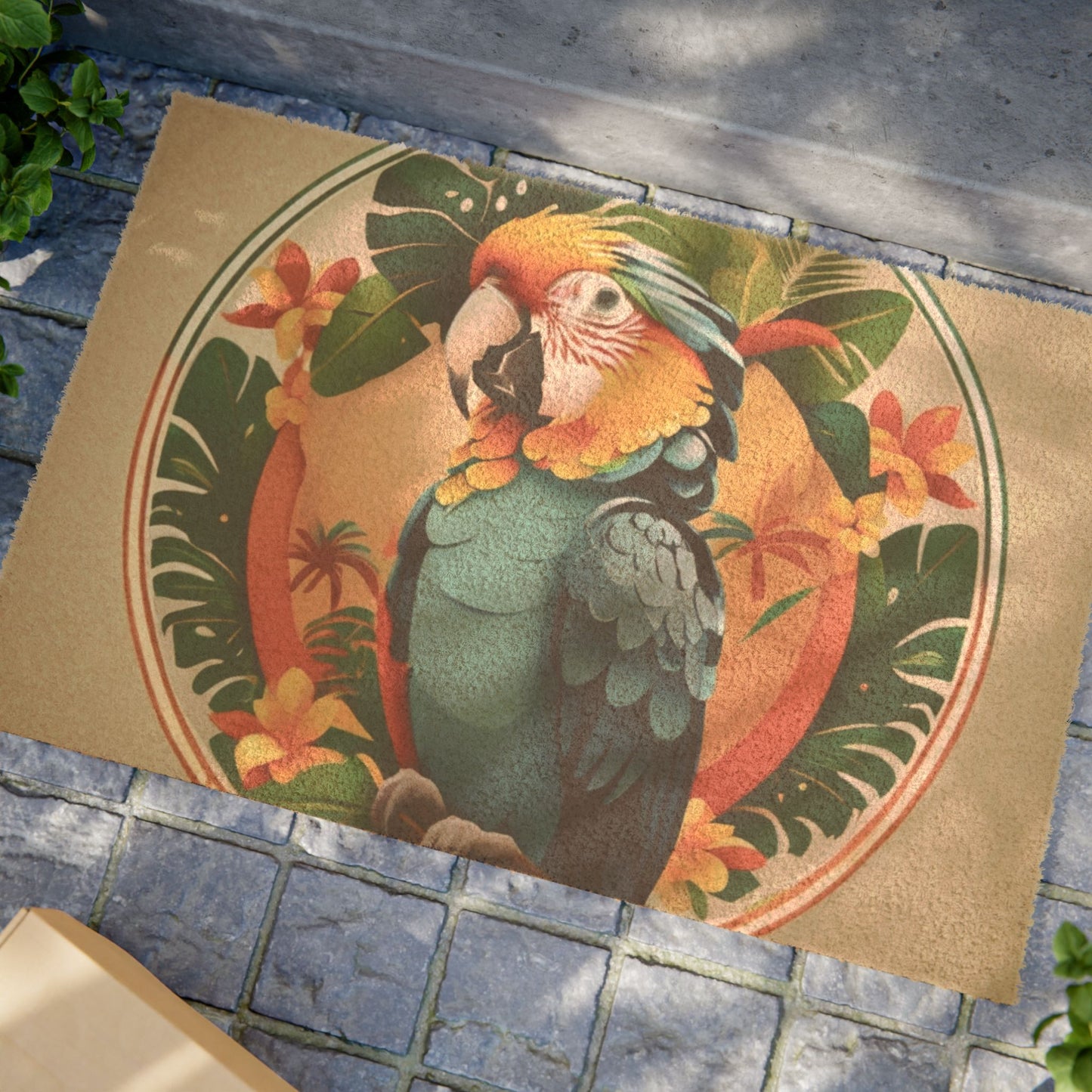 Tropical Doormat - Vibrant Coconut Fiber Entrance Mat / Playful Parrot