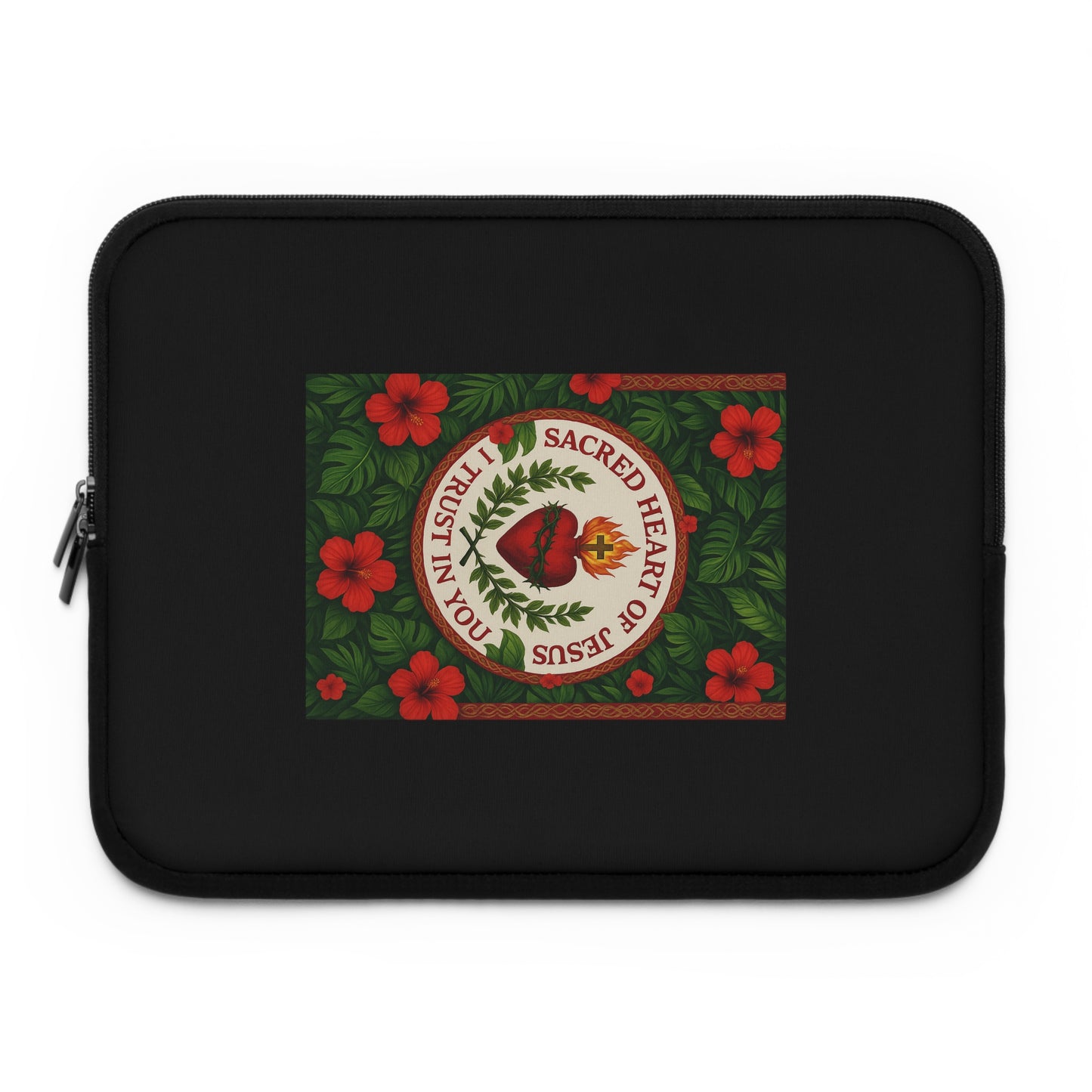 Religious Tropical Laptop Sleeve, 5 Sizes - Perfect for Ocean Lovers & Students / Sacred Heart of Jesus Prayer