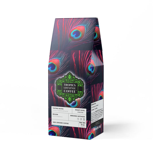 Midnight Surf Blend™ (Medium-Dark Roast) Specialty Grade Craft Coffee / Peacock Eye Feather, Magenta