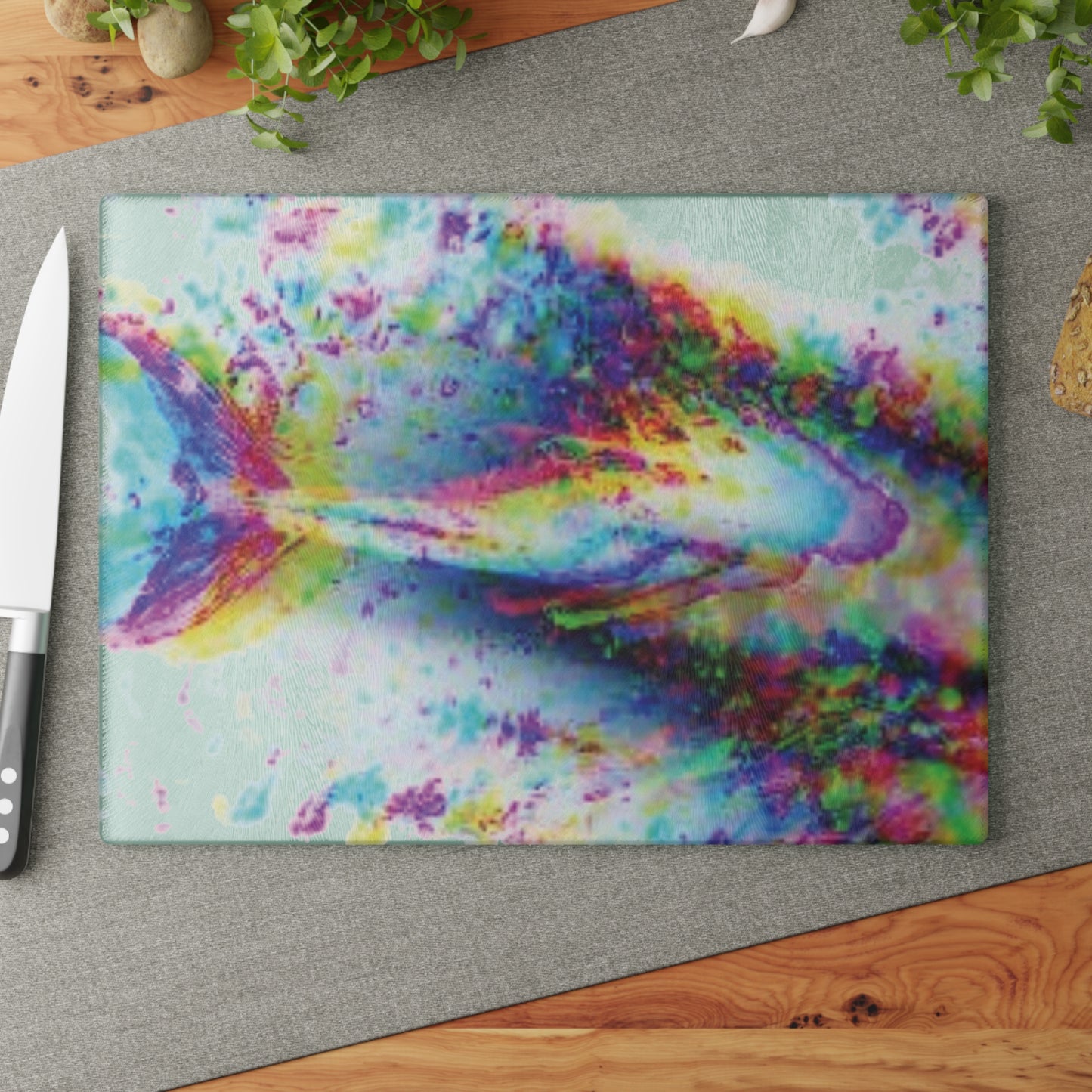 Glass Cutting Board, 2 sizes - Solo Mermaid, Rainbow Trace