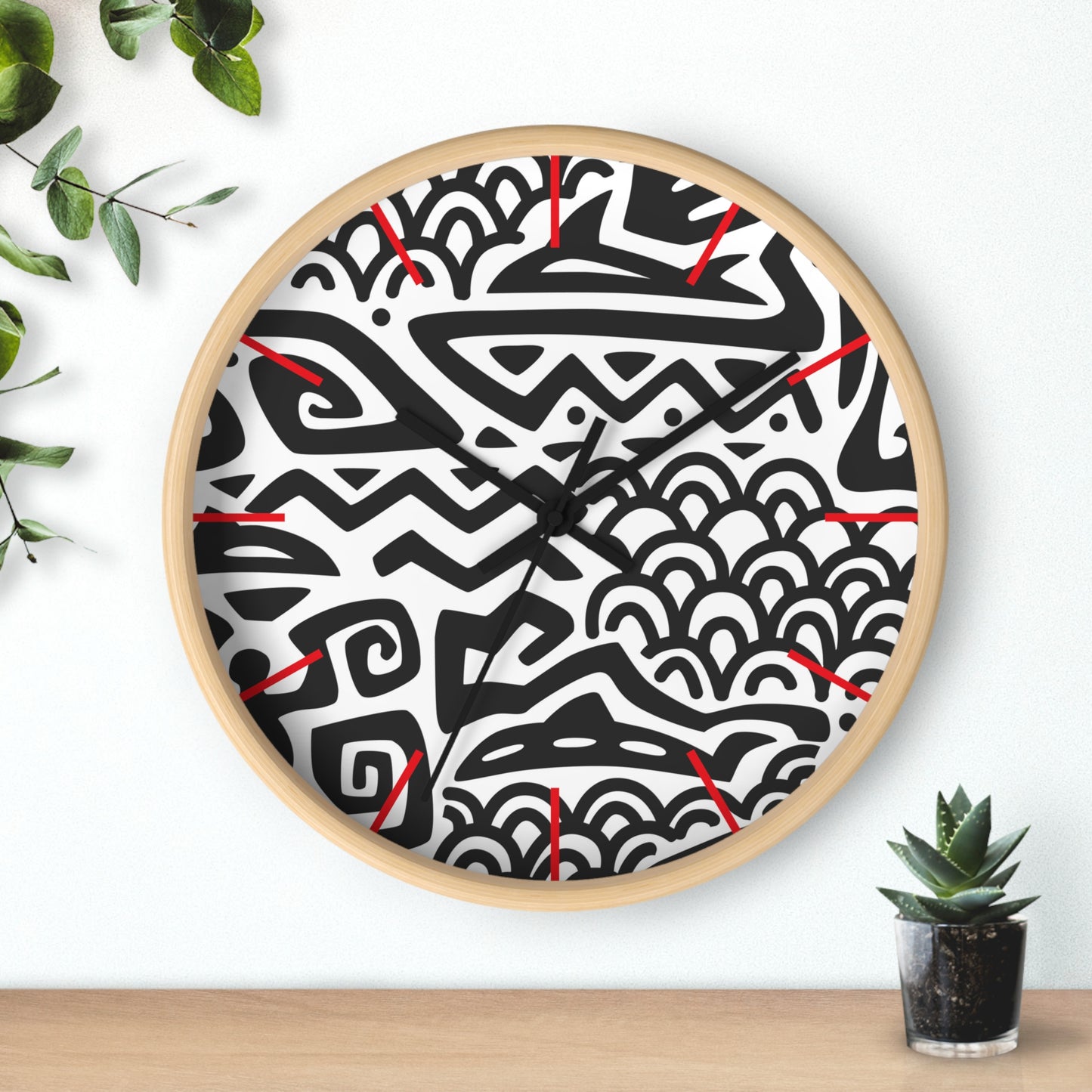 Wall Clock - Tiki Aztec Black, red marks