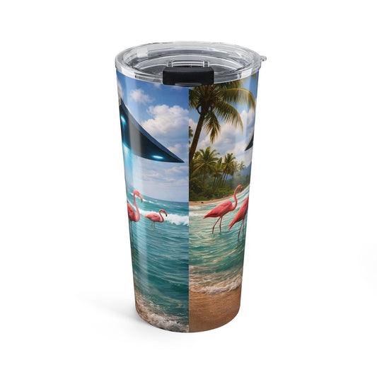 20oz Tropical UFO & Flamingo Tumbler – Insulated Coffee Travel Cup
