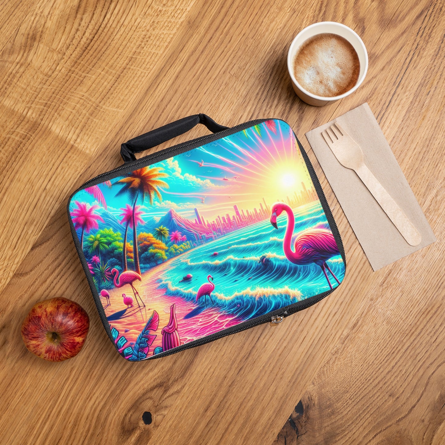 Pop Art Flamingo Beach Lunch Bag - Eco-Friendly Insulated Tote, Adult and Child Lunchbox / Perfect for Picnics, Beach Outings