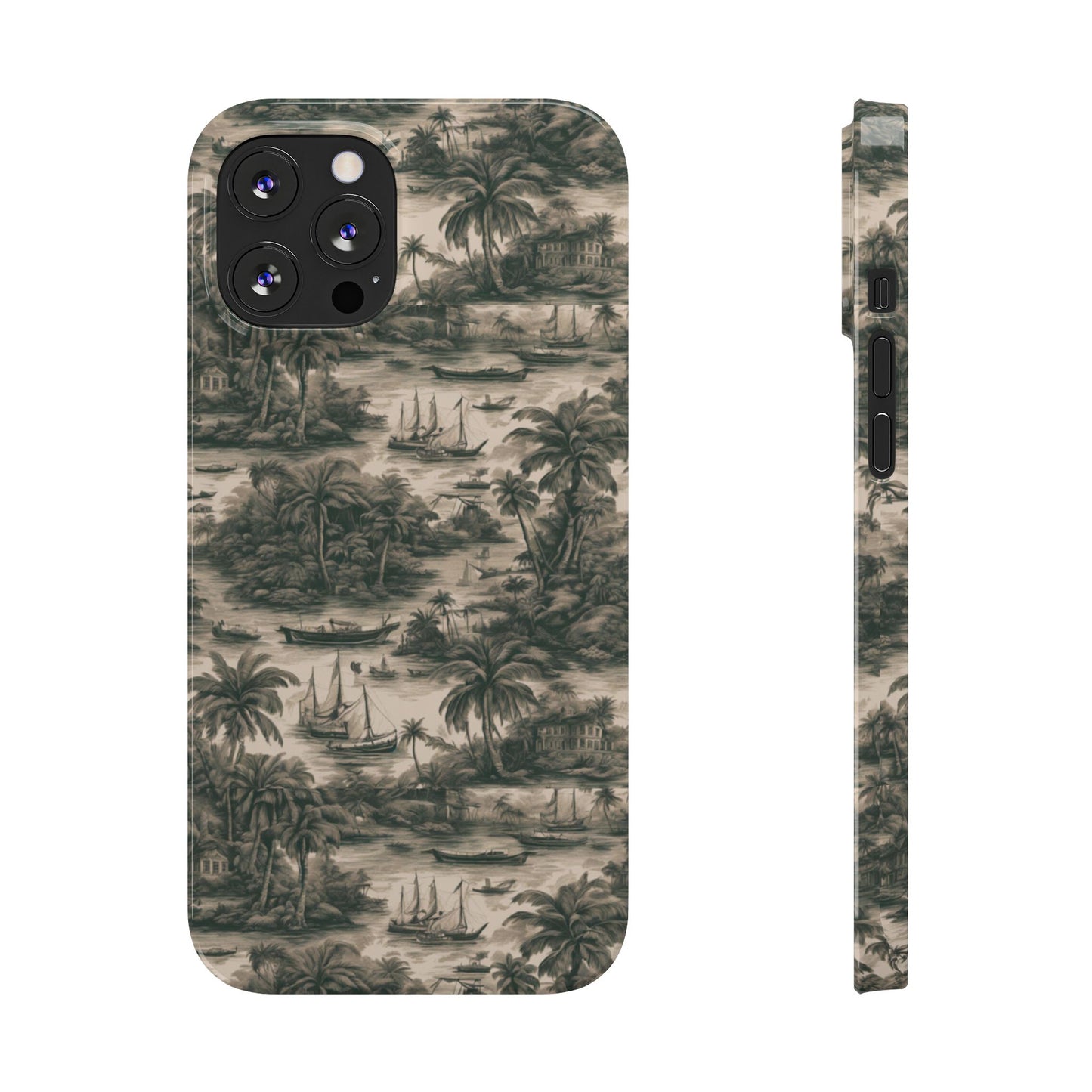 Slim Phone Cases - Tropical Toile #1, black