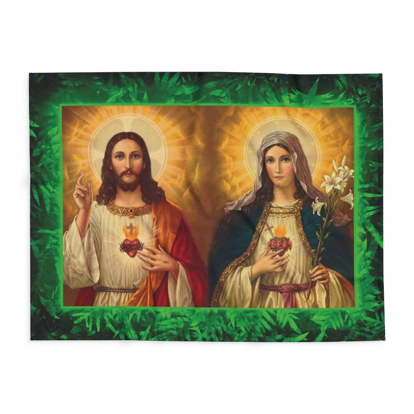 Jesus and Mary Religious Fleece Blanket - Colorful Tropical Glow Design