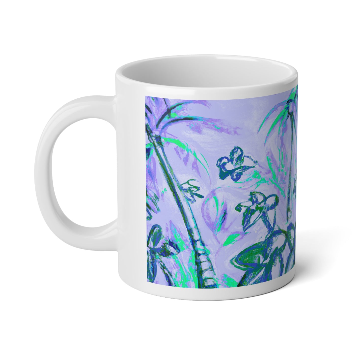 Jumbo Mug, 20oz, Tropical Doodles, Purple | Tropical Coffee Cup