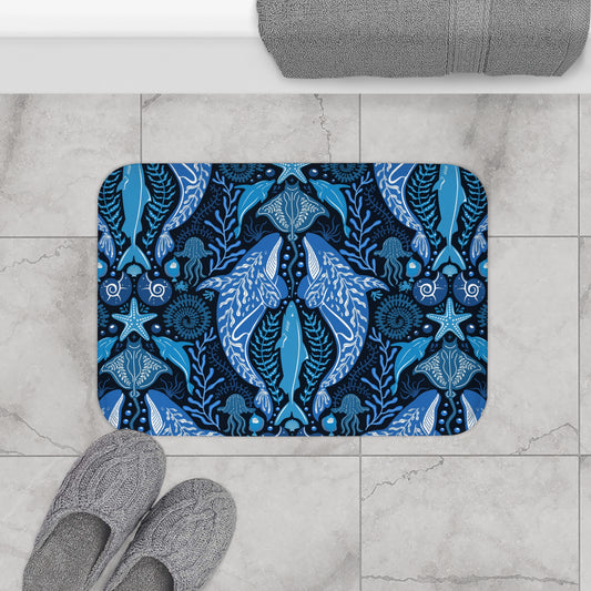 Tropical Bath Mat | Fun and Colorful Bathroom Decor / Mystic Ocean, Blue