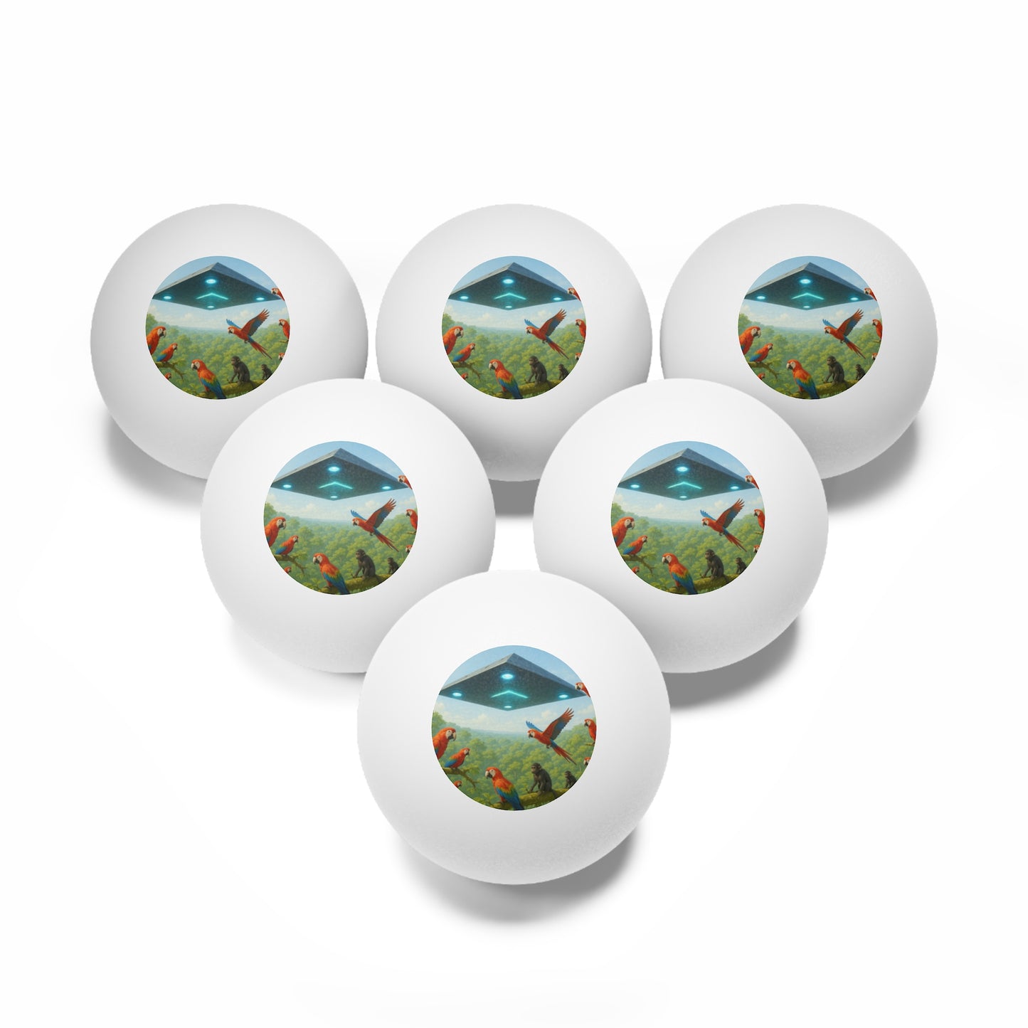 Tropical Paradise Ping Pong Balls - 6 Pack, UFO and Macaws