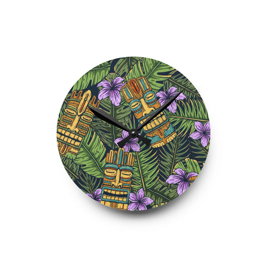 Acrylic Wall Clock, Tiki Purple Greenery