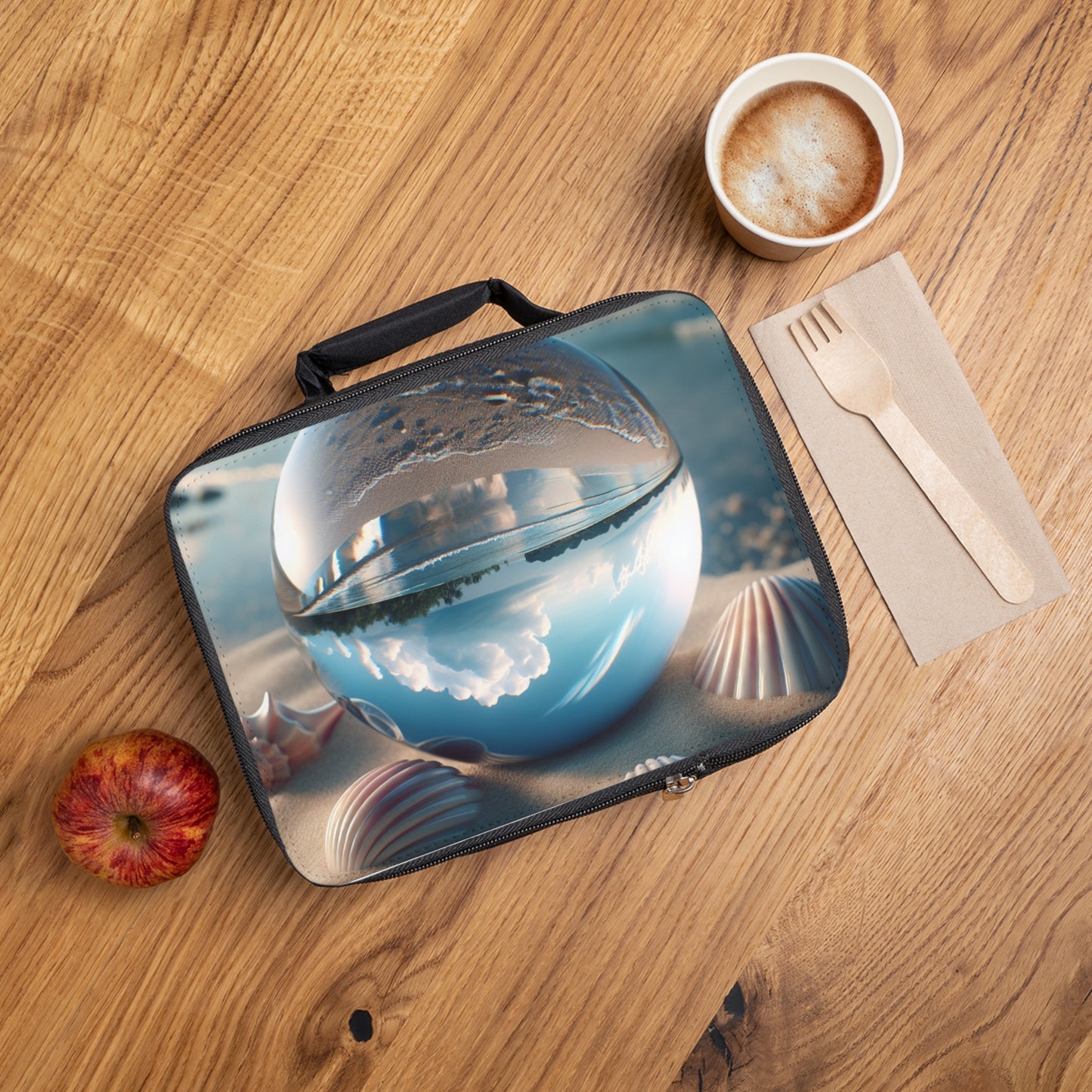 Beach Illusion Ball/Seashells Lunch Bag - Eco-Friendly Insulated Tote, Adult and Child Lunchbox / Perfect for Picnics, Beach Outings