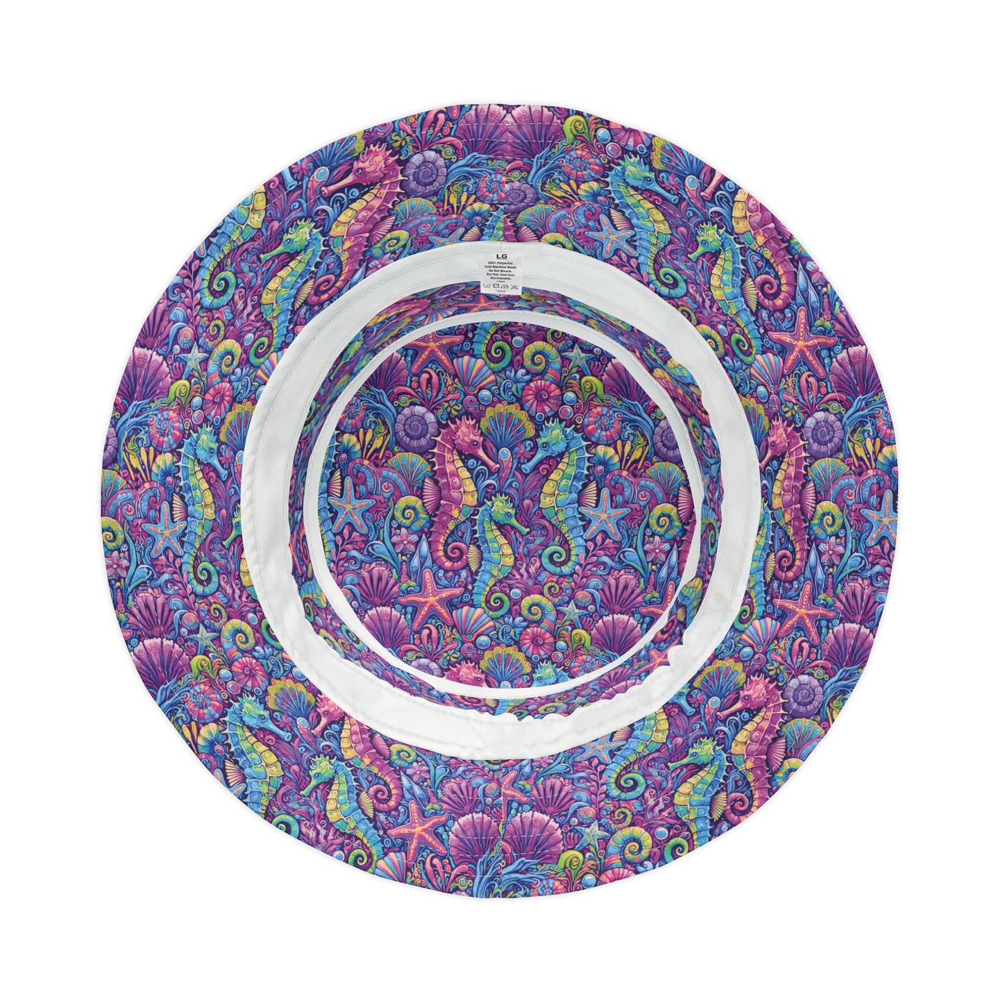 Tropical Polyester Bucket Hat, 2 Sizes - Seahorses Fantasy Pop