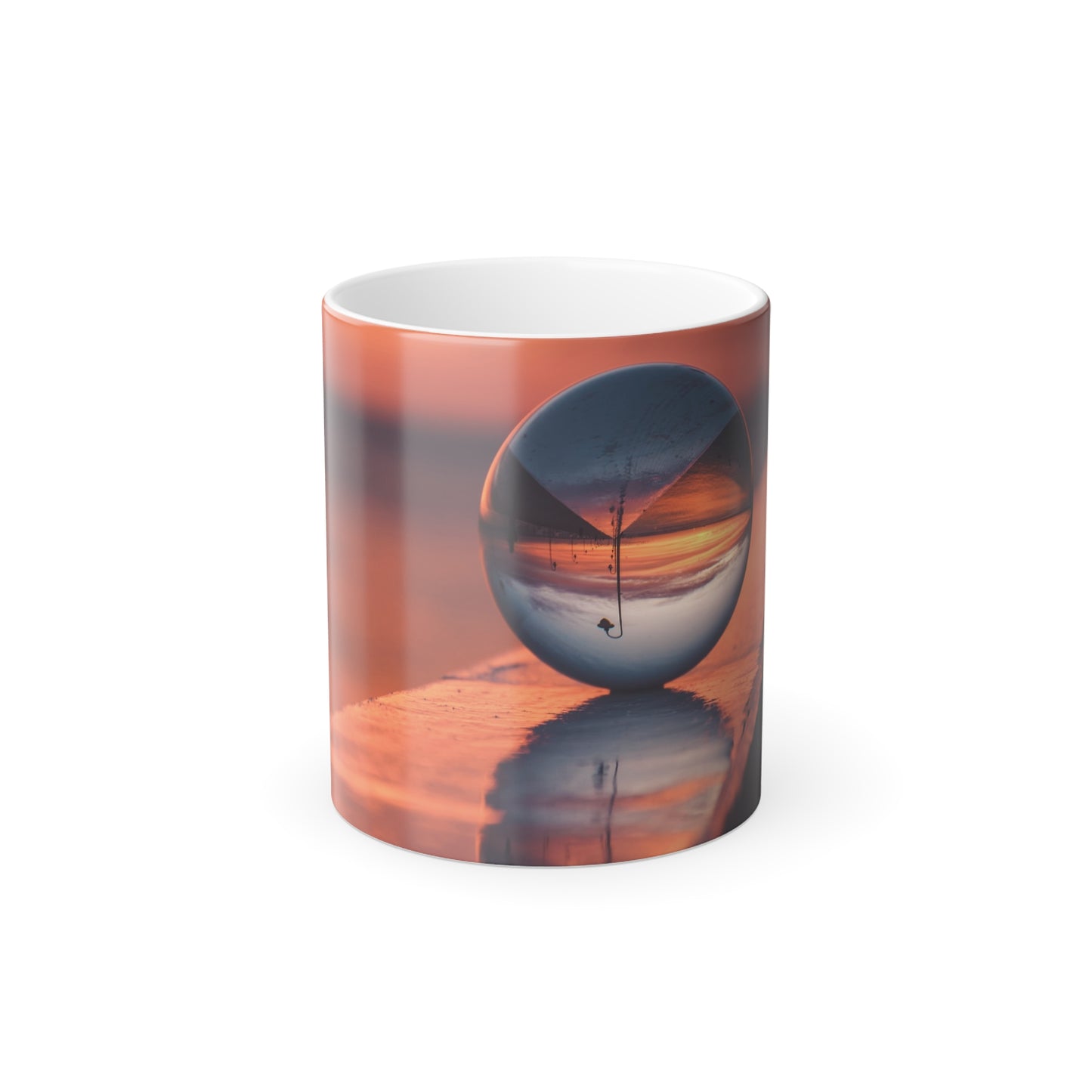 Color Morphing Mug, 11oz, Sunset Beach Crystal Ball at Ocean Pier