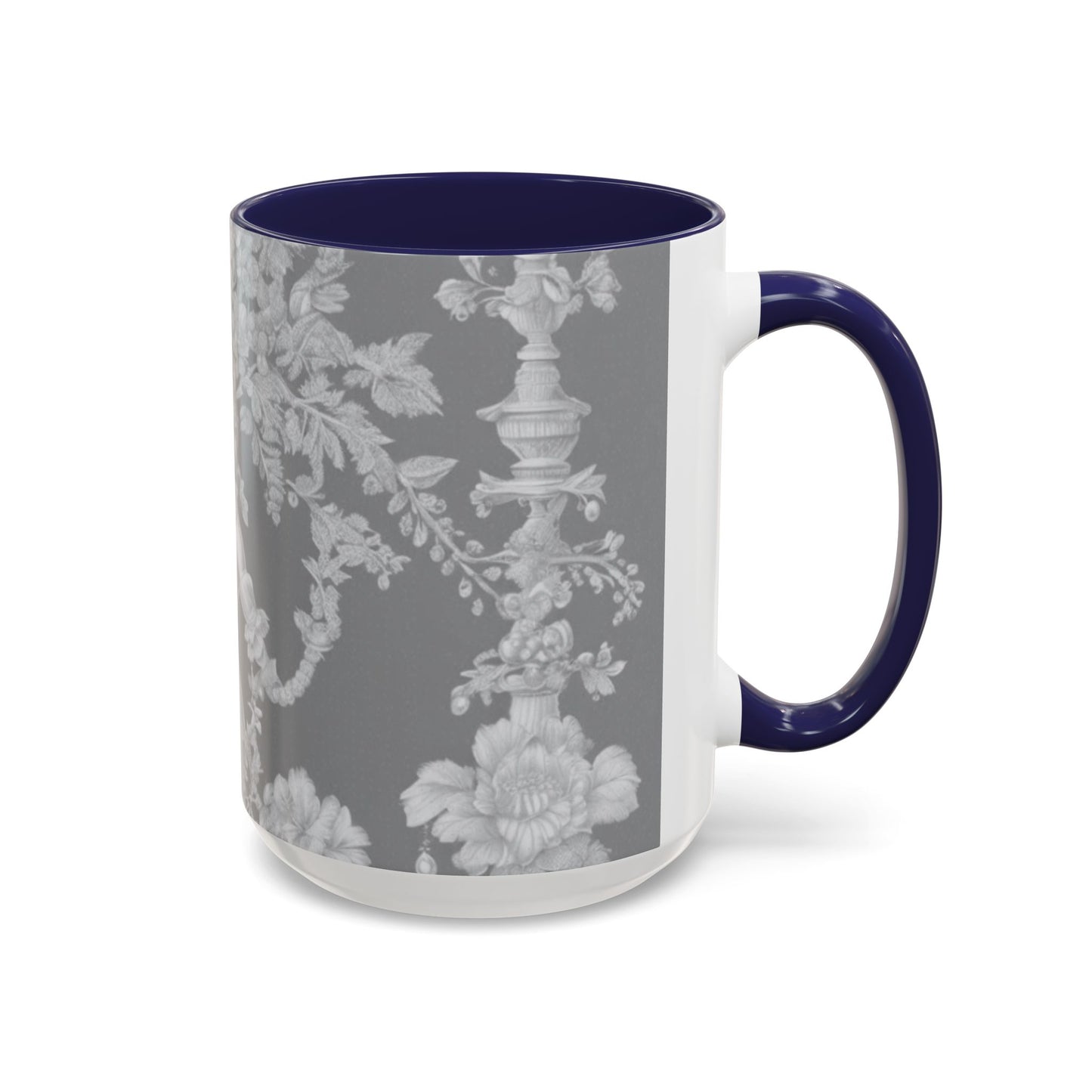 Accent Coffee Mug (11, 15oz), Pearl Lady Toile/Slate, Various Colors