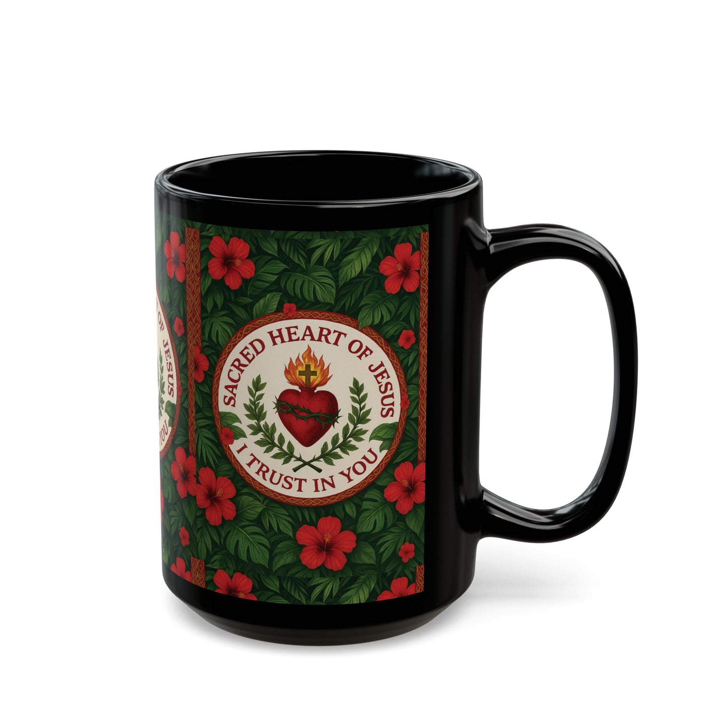 Religious Black Coffee Mug - Sacred Heart of Jesus Prayer