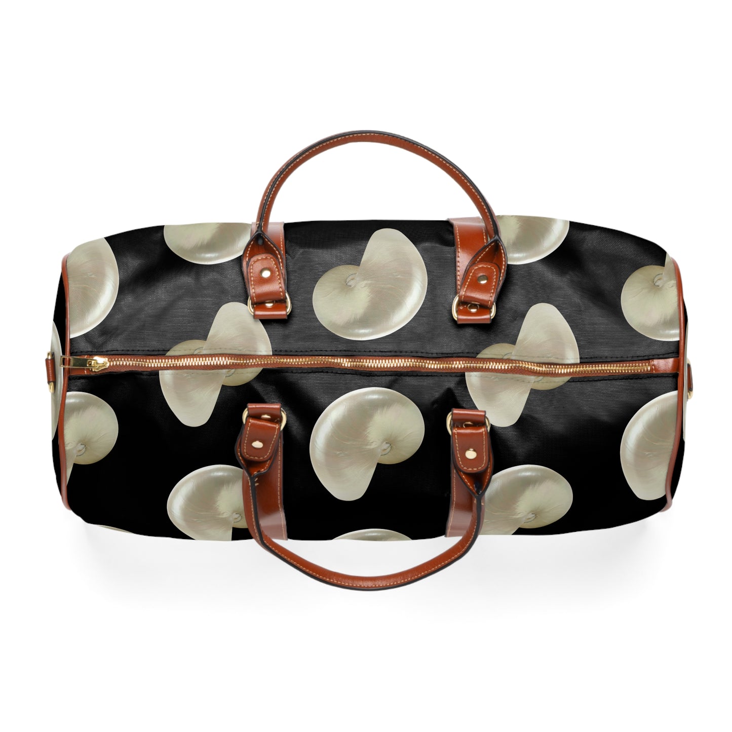 Tropical Waterproof Travel Bag - Perfect for Beach Getaways / Real White Nautilus Shells, Black