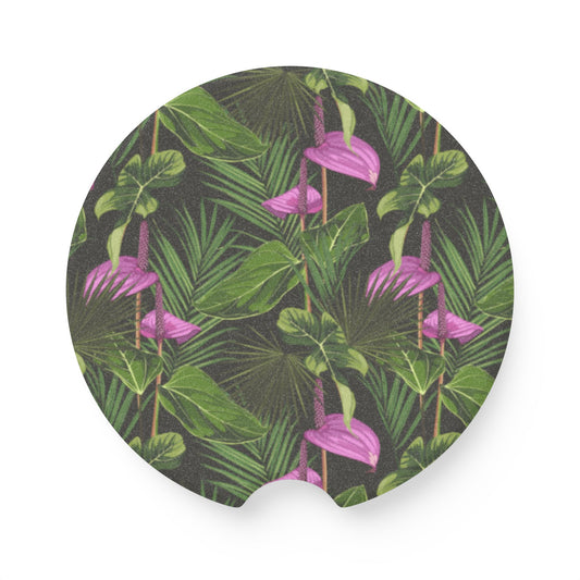 Soapstone Car Coaster - Anthurium and Palm