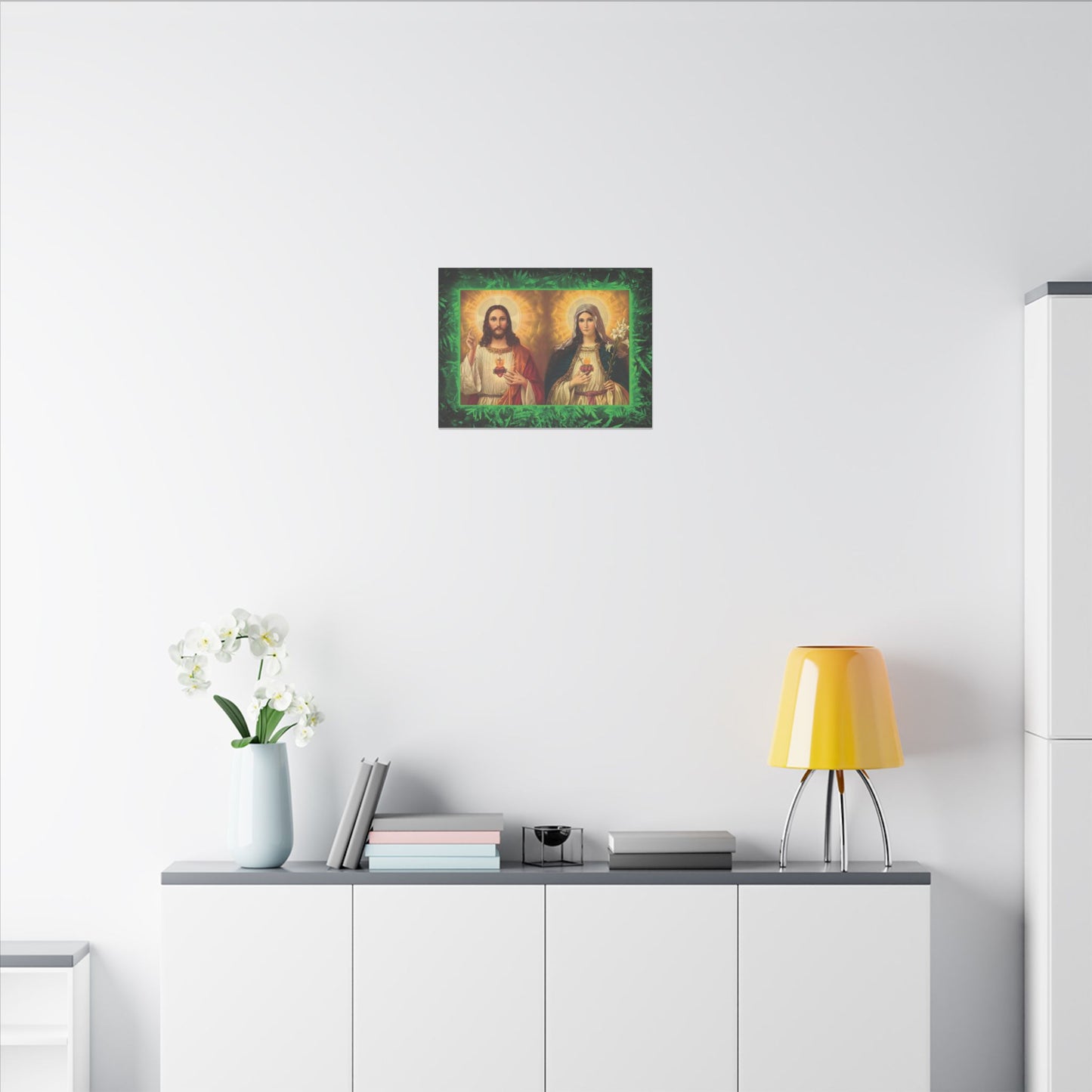 "Tropical Glow Jesus and Mary" Religious Canvas Artwork - Stretched Canvas Print / Byzantine Icons