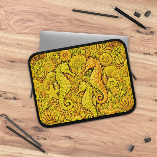 Tropical Laptop Sleeve, 5 Sizes - Perfect for Beach Lovers & Students / Seahorses, Yellow