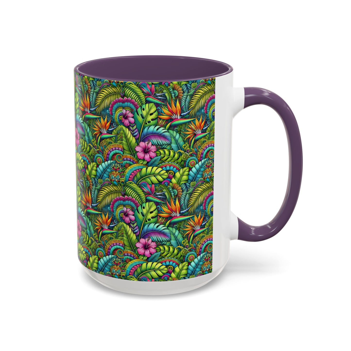 Accent Color Coffee Mug (11, 15oz), Rainforest Blooms, Various Colors