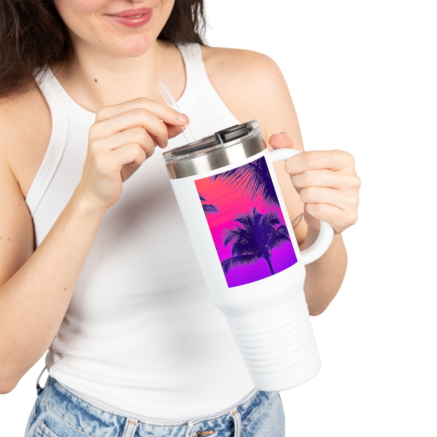 Insulated Travel Mug, 40oz / Palm Glow Pop - Perfect for Outdoor Adventures