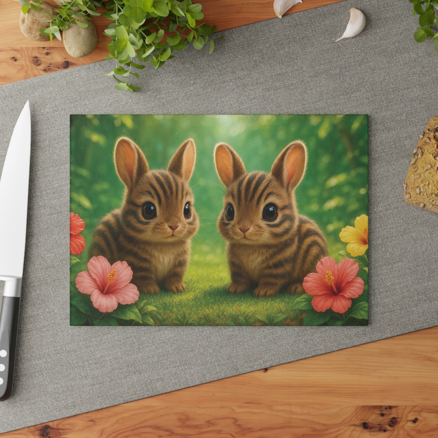 Glass Cutting Board, 2 sizes - Baby Sumatran Rabbits