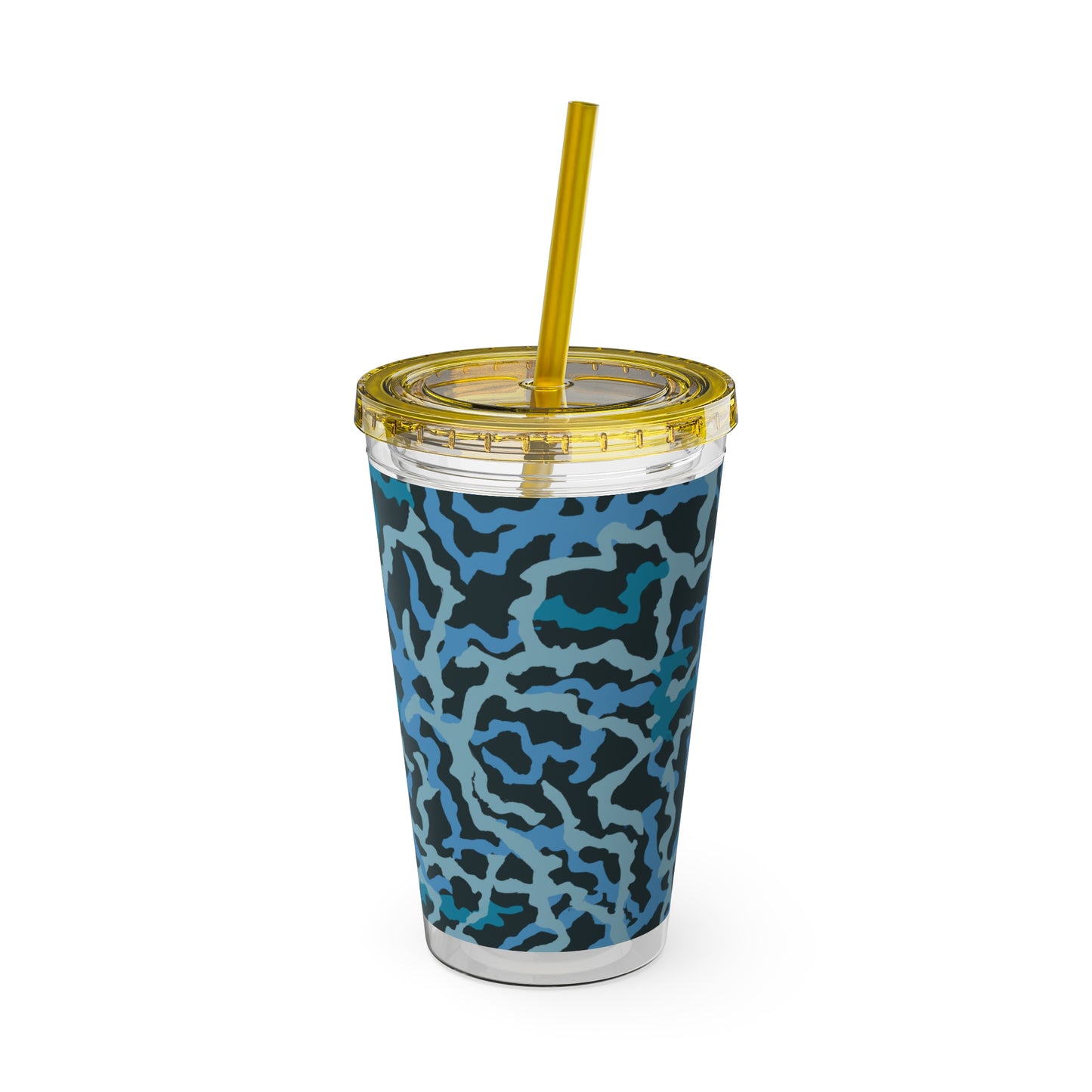 Tropical Tumbler with Straw | 16oz Colorful Travel Cup / Coral Threads, Blue