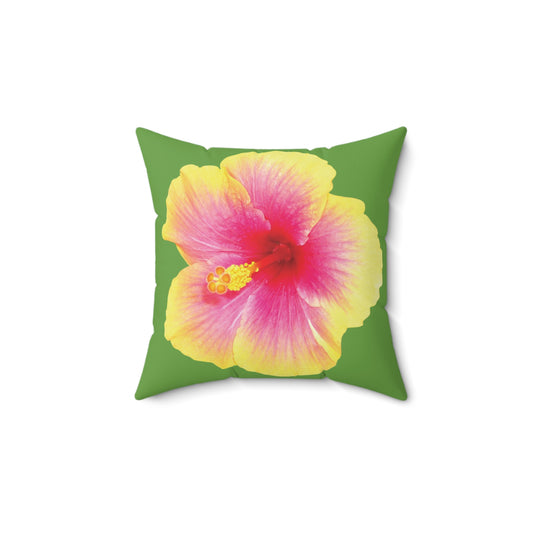 Decorative Pillow - Accent Cushion, 4 Sizes / Photo Yellow Hibiscus, Green