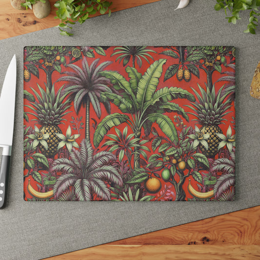 Glass Cutting Board, 2 sizes - Tropical Fruit, Red