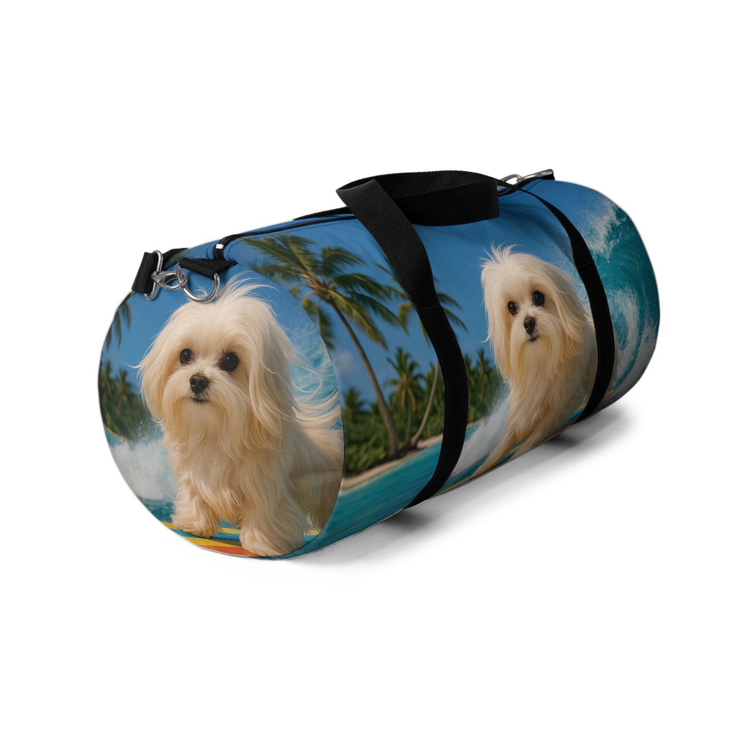 Tropical Duffel Bag - Perfect for Travel and Gym / Puppy Ariel the Surfer Dog