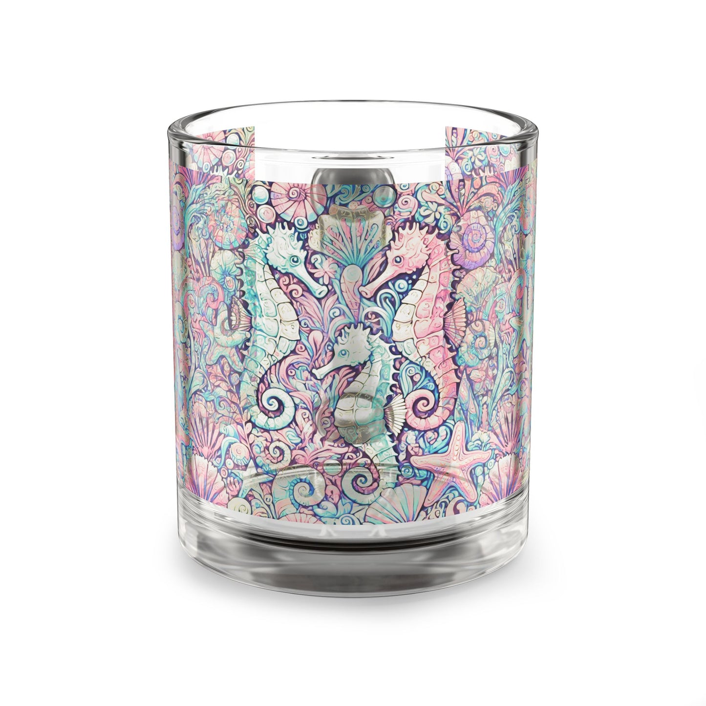 Tropical Glass Mug - 10oz Coffee Cup / Seahorses, Retro