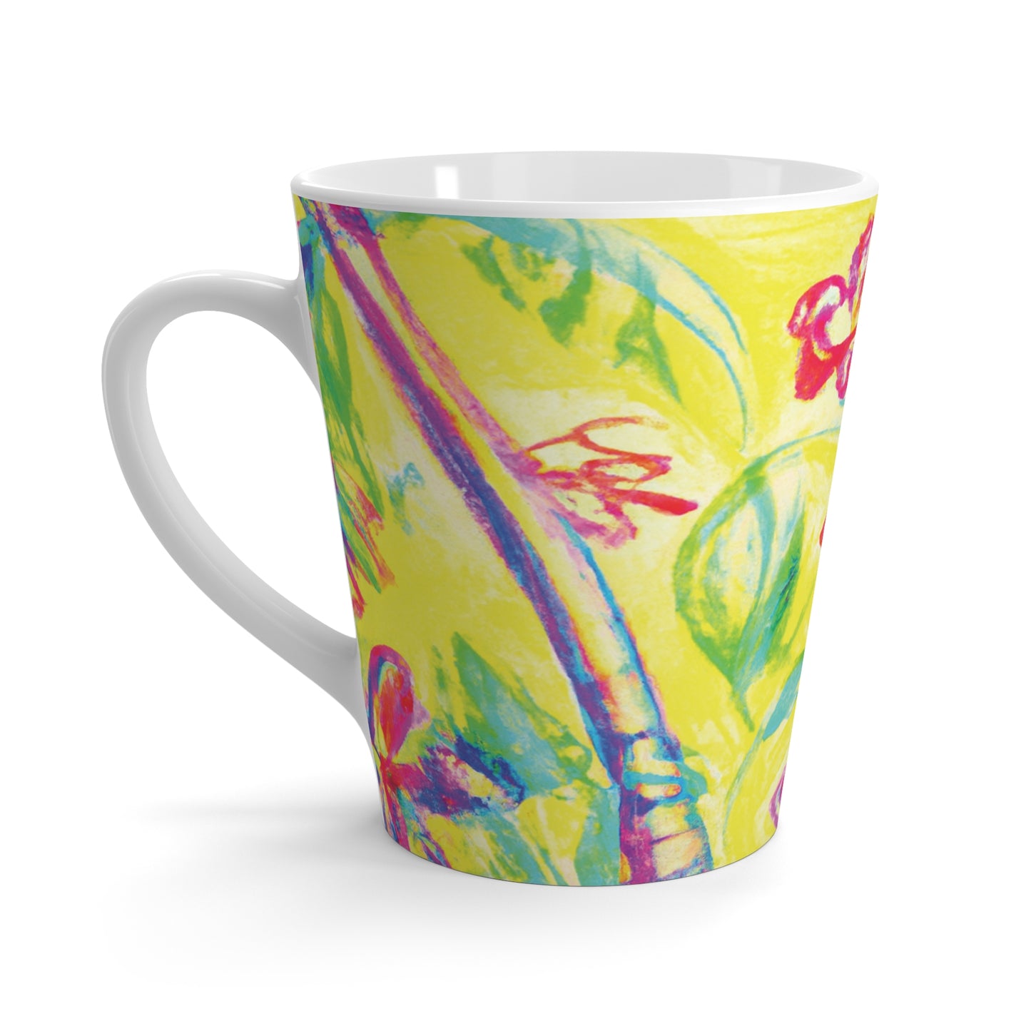 Latte White Mug - Tropical Doodles, Yellow