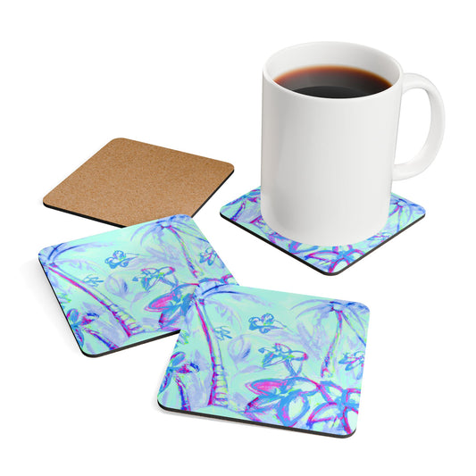 Coaster Set - Tropical Doodles, Blue