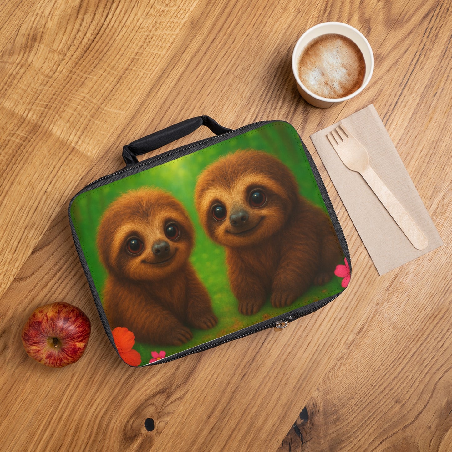 Baby Sloths Lunch Bag - Eco-Friendly Insulated Tote, Adult and Child Lunchbox / Perfect for Picnics, Beach Outings